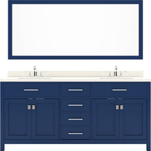 Load image into Gallery viewer, MD-2072-DWQRO-FB Blue Caroline 72&quot; Double Bath Vanity Set with Dazzle White Quartz Top &amp; Oval Double Centered Basin, Mirror