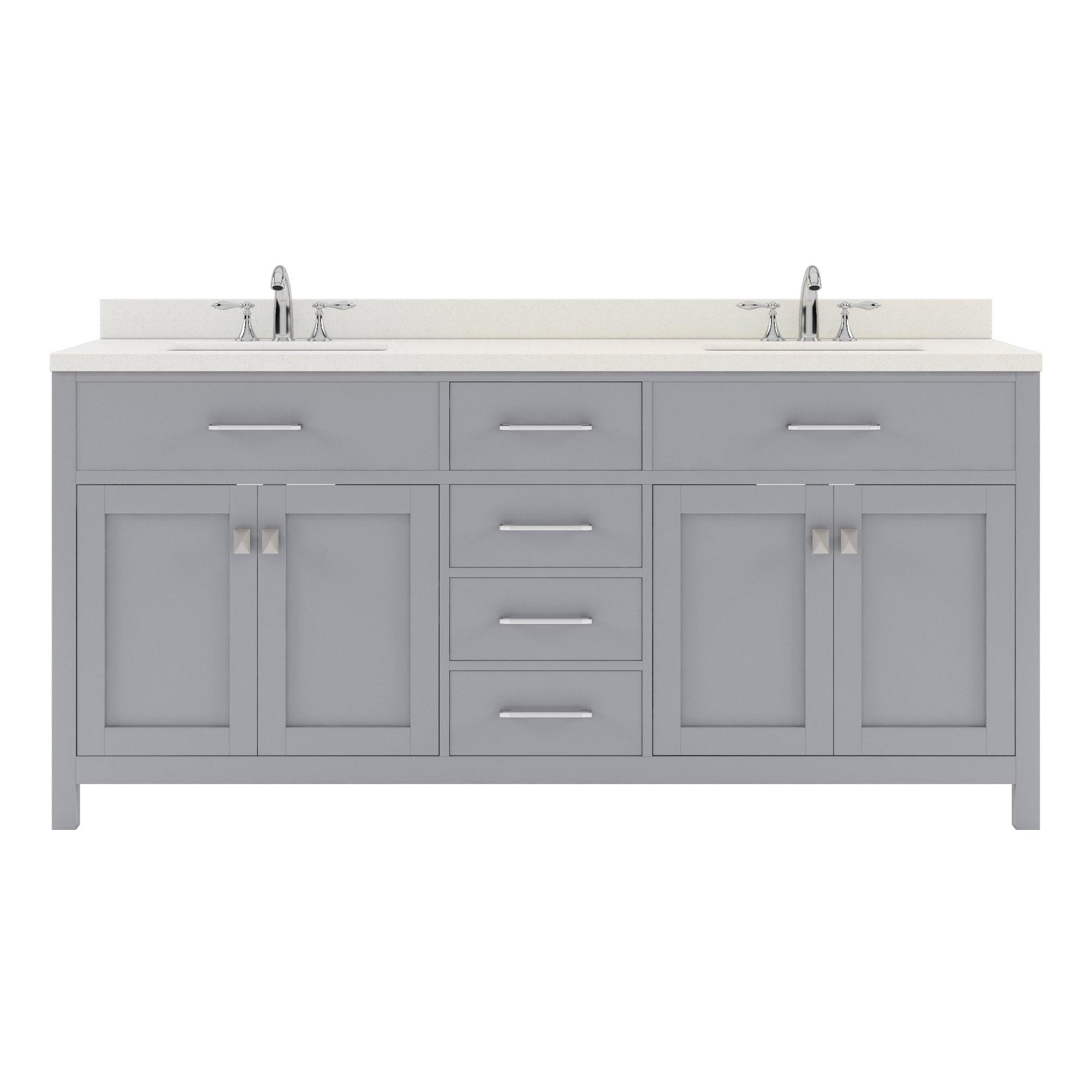 MD-2072-DWQRO-GR Gray Caroline 72" Double Bath Vanity Set with Dazzle White Quartz Top & Oval Double Centered Basin