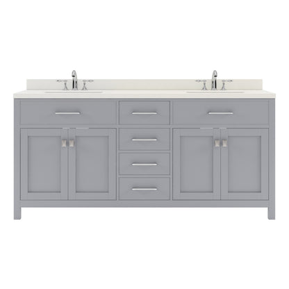 MD-2072-DWQRO-GR Gray Caroline 72" Double Bath Vanity Set with Dazzle White Quartz Top & Oval Double Centered Basin