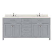 Load image into Gallery viewer, MD-2072-DWQRO-GR Gray Caroline 72&quot; Double Bath Vanity Set with Dazzle White Quartz Top &amp; Oval Double Centered Basin