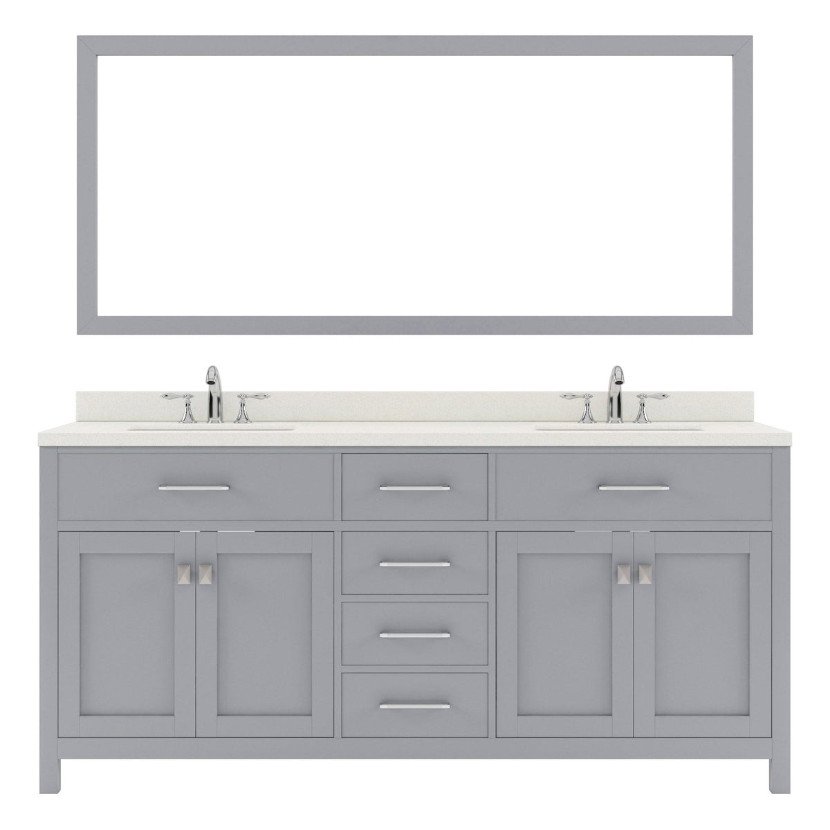 MD-2072-DWQRO-GR Gray Caroline 72" Double Bath Vanity Set with Dazzle White Quartz Top & Oval Double Centered Basin, Mirror