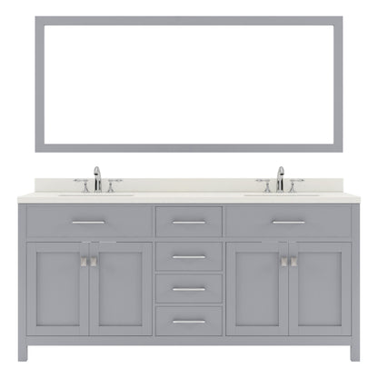 MD-2072-DWQRO-GR Gray Caroline 72" Double Bath Vanity Set with Dazzle White Quartz Top & Oval Double Centered Basin, Mirror