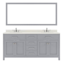 Load image into Gallery viewer, MD-2072-DWQRO-GR Gray Caroline 72&quot; Double Bath Vanity Set with Dazzle White Quartz Top &amp; Oval Double Centered Basin, Mirror
