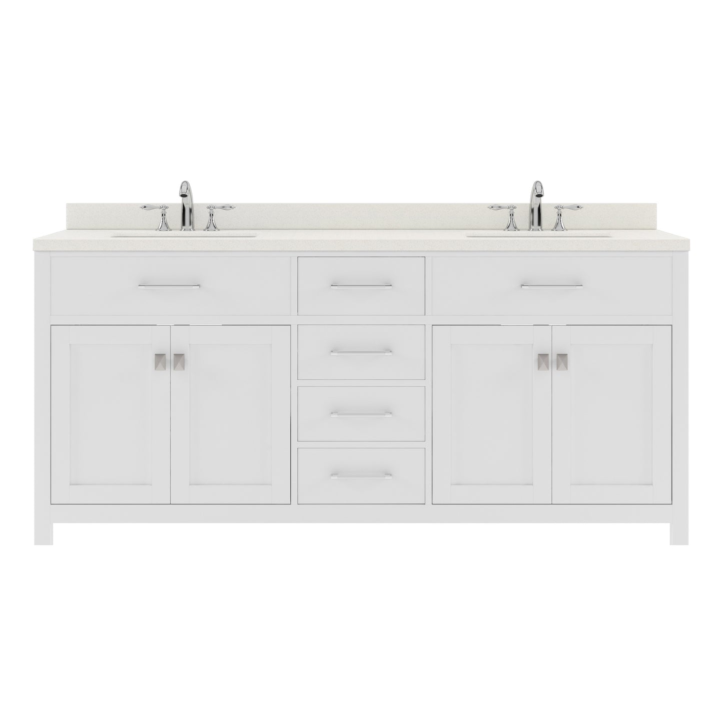 MD-2072-DWQRO-WH White Caroline 72" Double Bath Vanity Set with Dazzle White Quartz Top & Oval Double Centered Basin