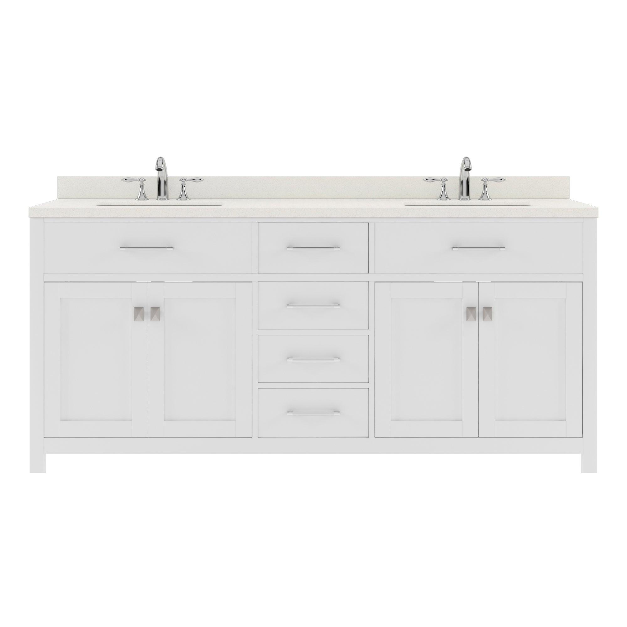 MD-2072-DWQRO-WH White Caroline 72" Double Bath Vanity Set with Dazzle White Quartz Top & Oval Double Centered Basin