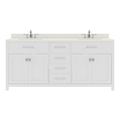 MD-2072-DWQRO-WH White Caroline 72" Double Bath Vanity Set with Dazzle White Quartz Top & Oval Double Centered Basin