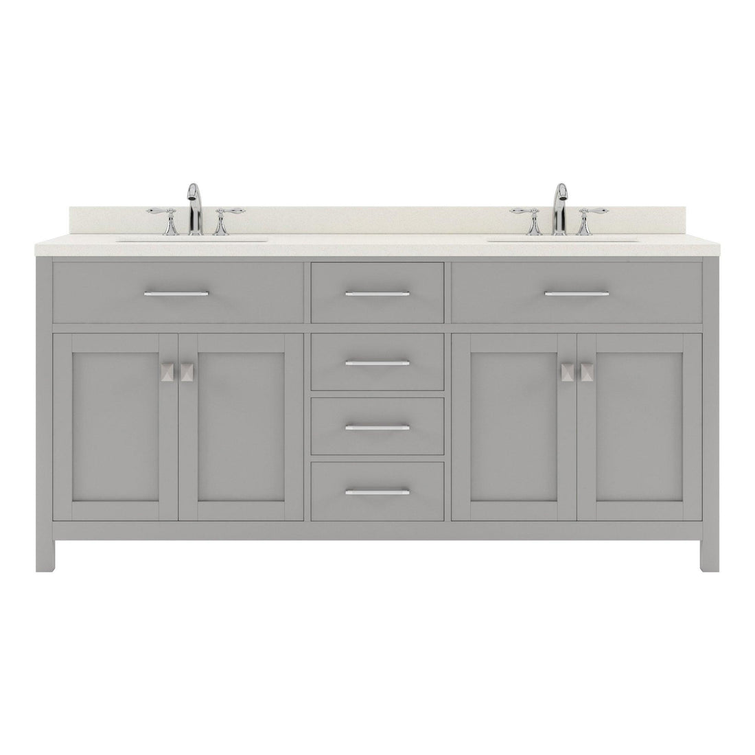 MD-2072-DWQSQ-CG Cashmere Gray Caroline 72" Double Bath Vanity Set with Dazzle White Quartz Top & Rectangular Centered Basin, Mirror