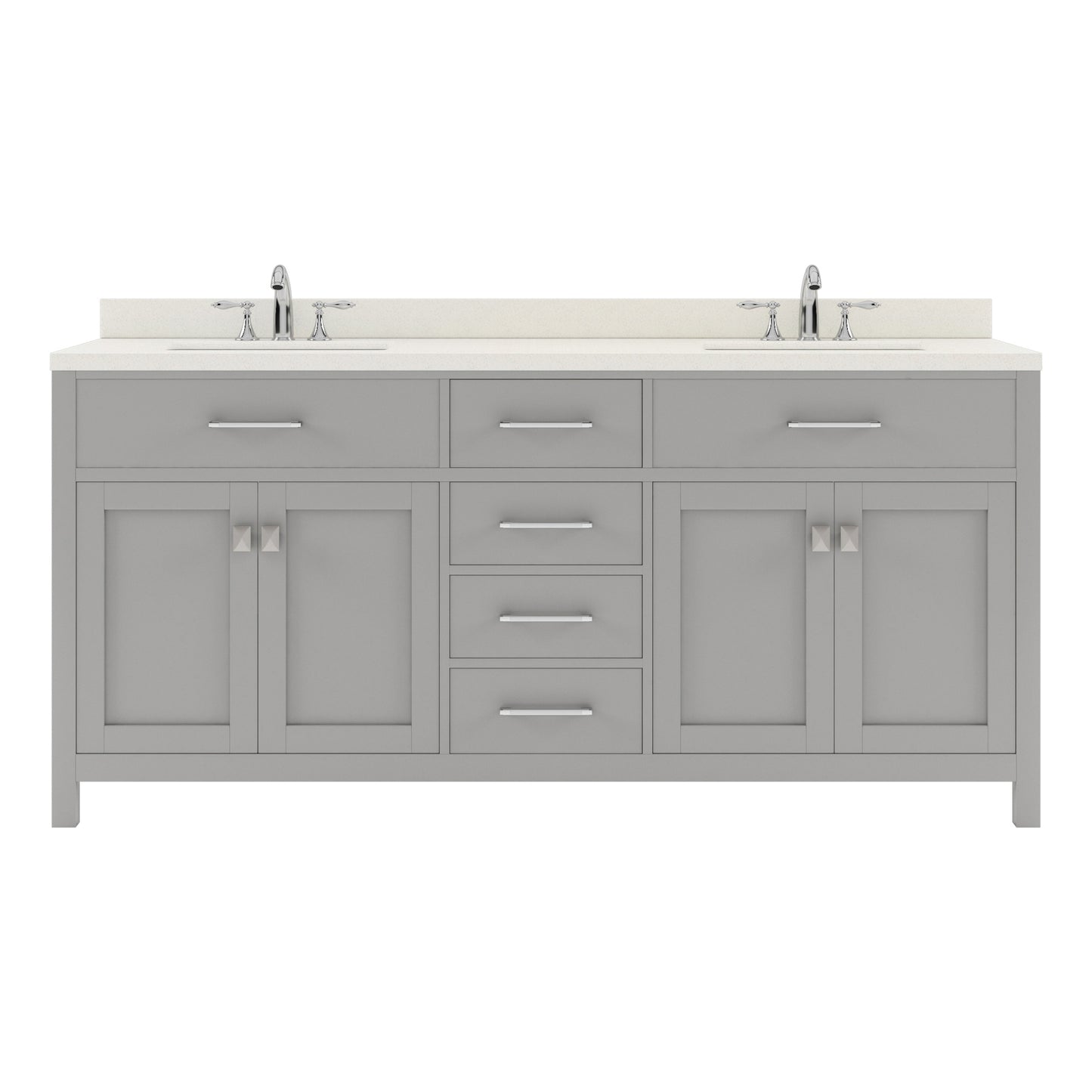 MD-2072-DWQSQ-CG Cashmere Gray Caroline 72" Double Bath Vanity Set with Dazzle White Quartz Top & Rectangular Centered Basin