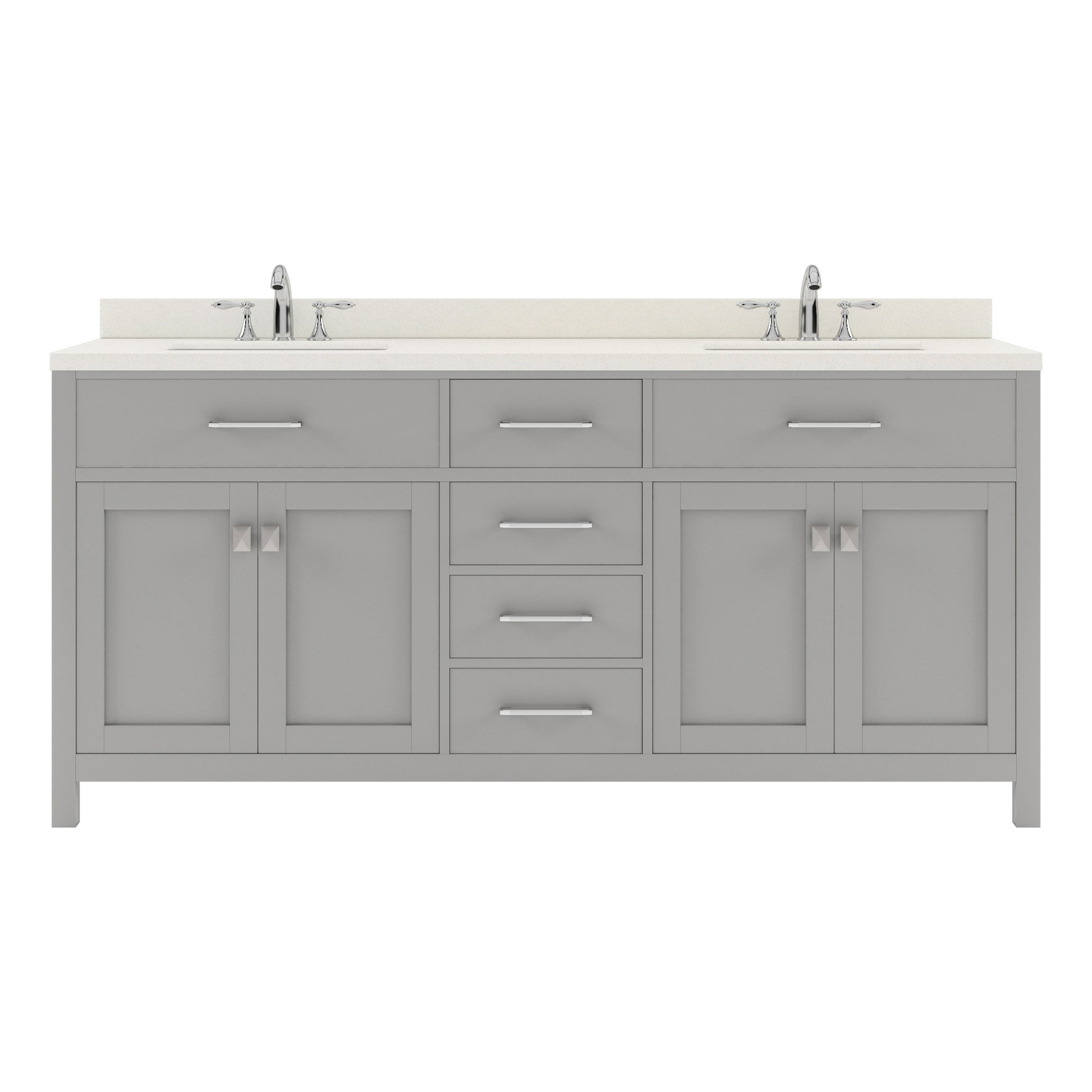 MD-2072-DWQSQ-CG Cashmere Gray Caroline 72" Double Bath Vanity Set with Dazzle White Quartz Top & Rectangular Centered Basin