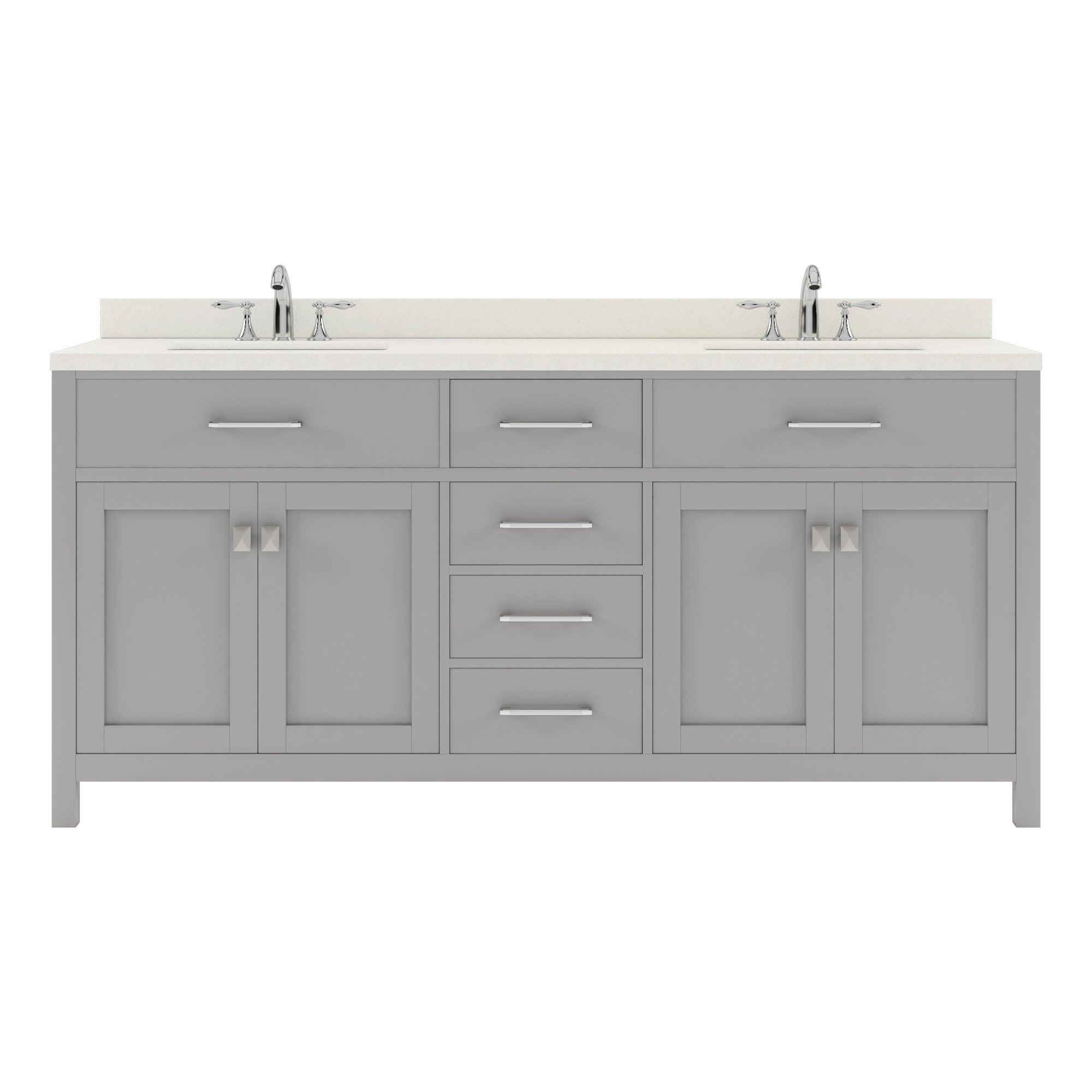 MD-2072-DWQSQ-CG Cashmere Gray Caroline 72" Double Bath Vanity Set with Dazzle White Quartz Top & Rectangular Centered Basin