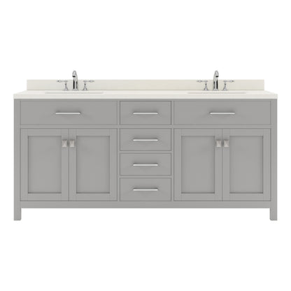 MD-2072-DWQSQ-CG Cashmere Gray Caroline 72" Double Bath Vanity Set with Dazzle White Quartz Top & Rectangular Centered Basin