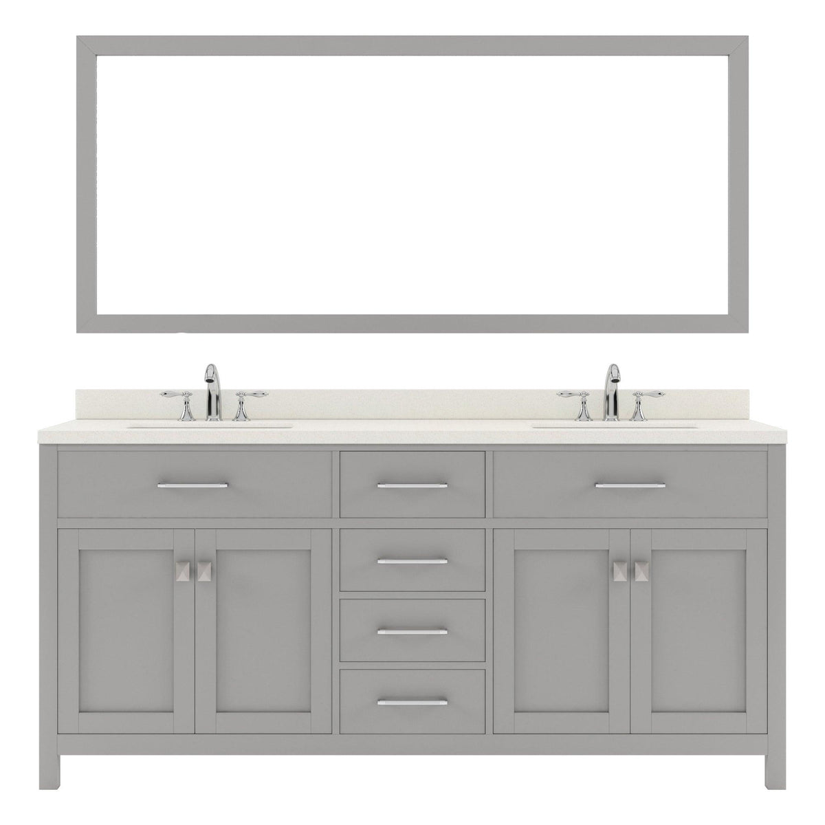 MD-2072-DWQSQ-CG Cashmere Gray Caroline 72" Double Bath Vanity Set with Dazzle White Quartz Top & Rectangular Centered Basin, Mirror