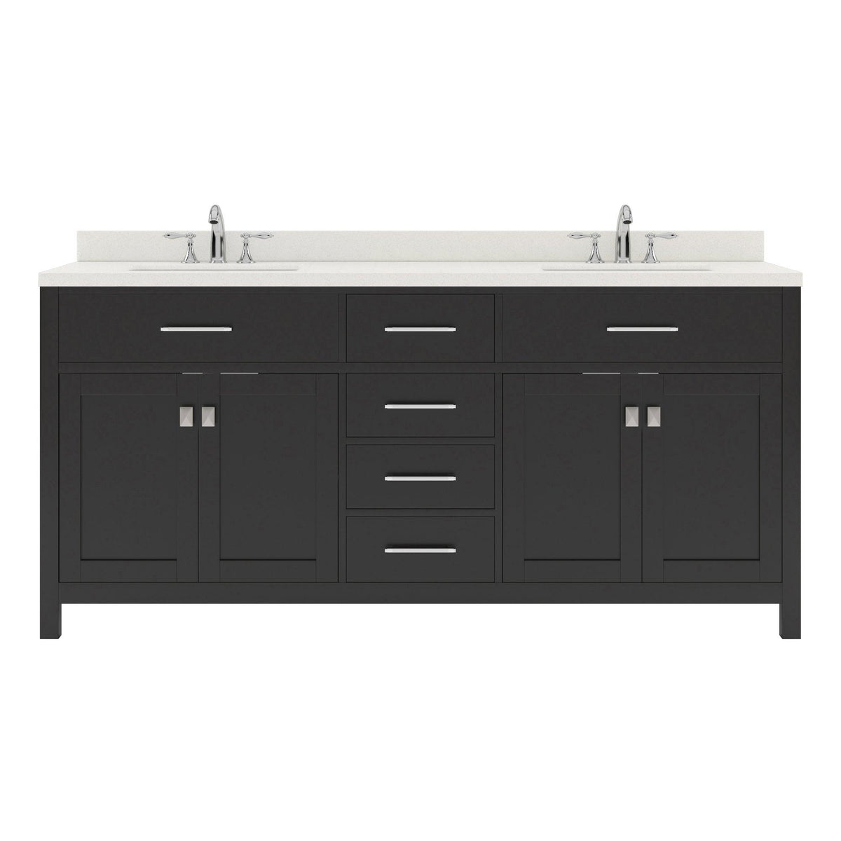 MD-2072-DWQSQ-ES Espresso Caroline 72" Double Bath Vanity Set with Dazzle White Quartz Top & Rectangular Centered Basin