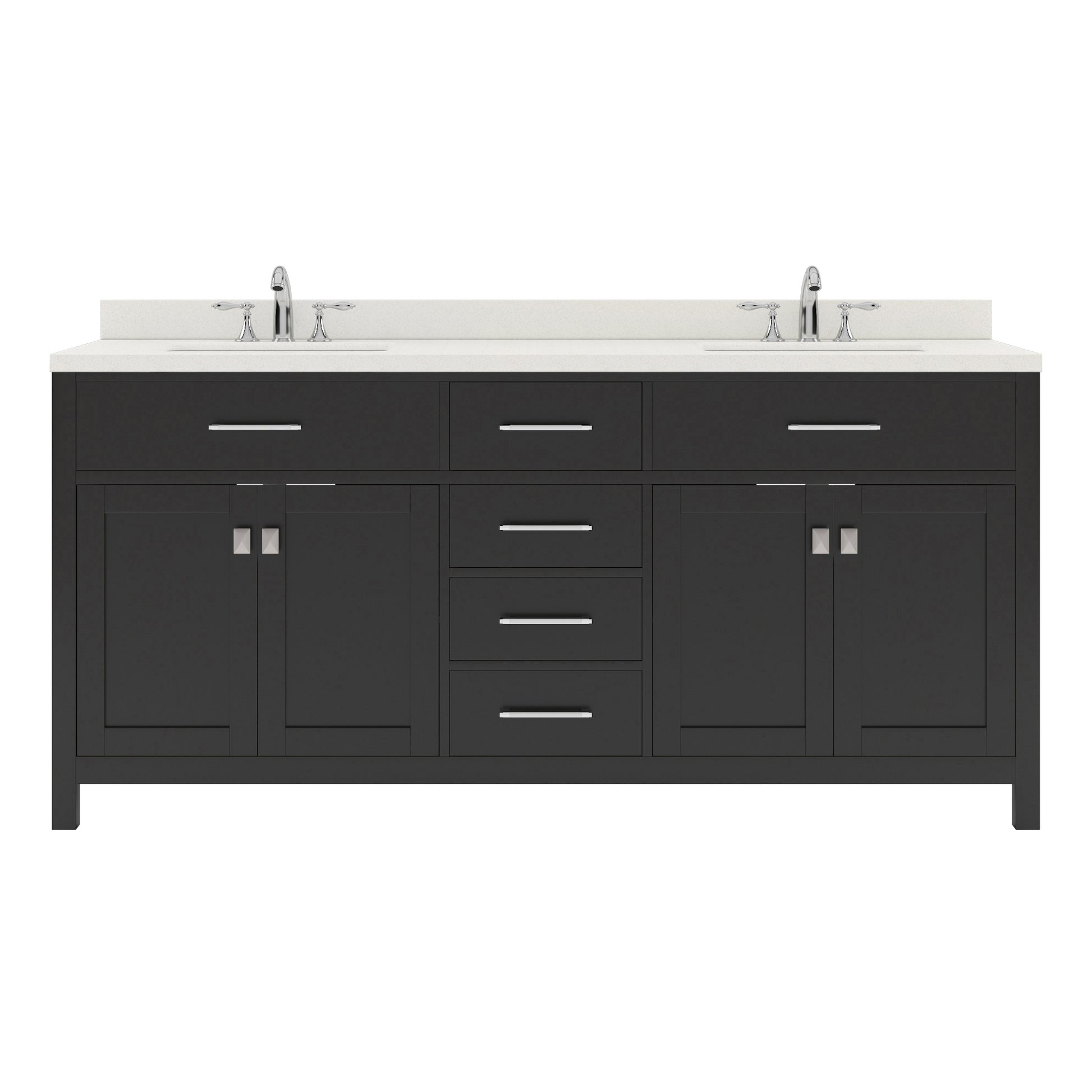 MD-2072-DWQSQ-ES Espresso Caroline 72" Double Bath Vanity Set with Dazzle White Quartz Top & Rectangular Centered Basin