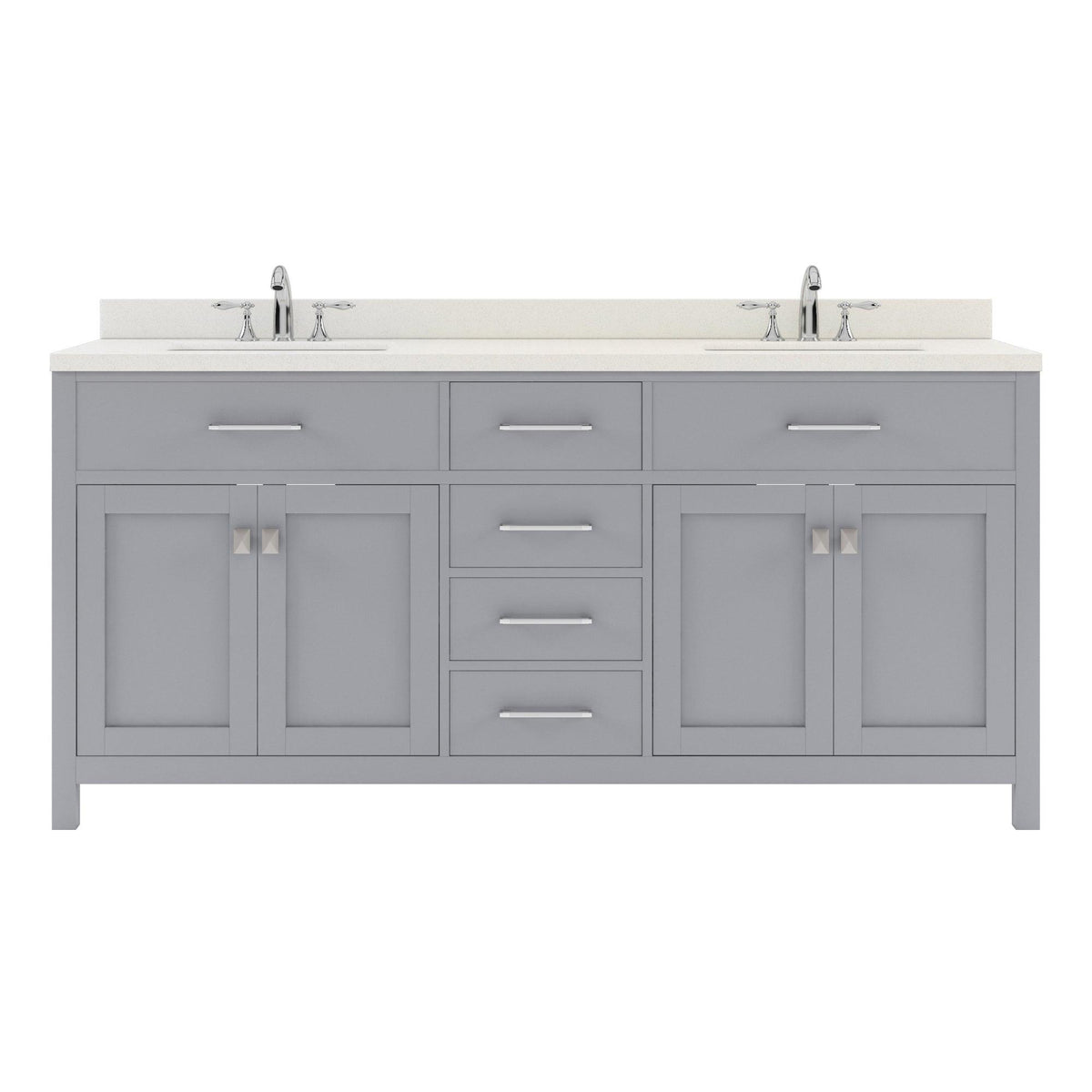 MD-2072-DWQSQ-GR Gray Caroline 72" Double Bath Vanity Set with Dazzle White Quartz Top & Rectangular Centered Basin