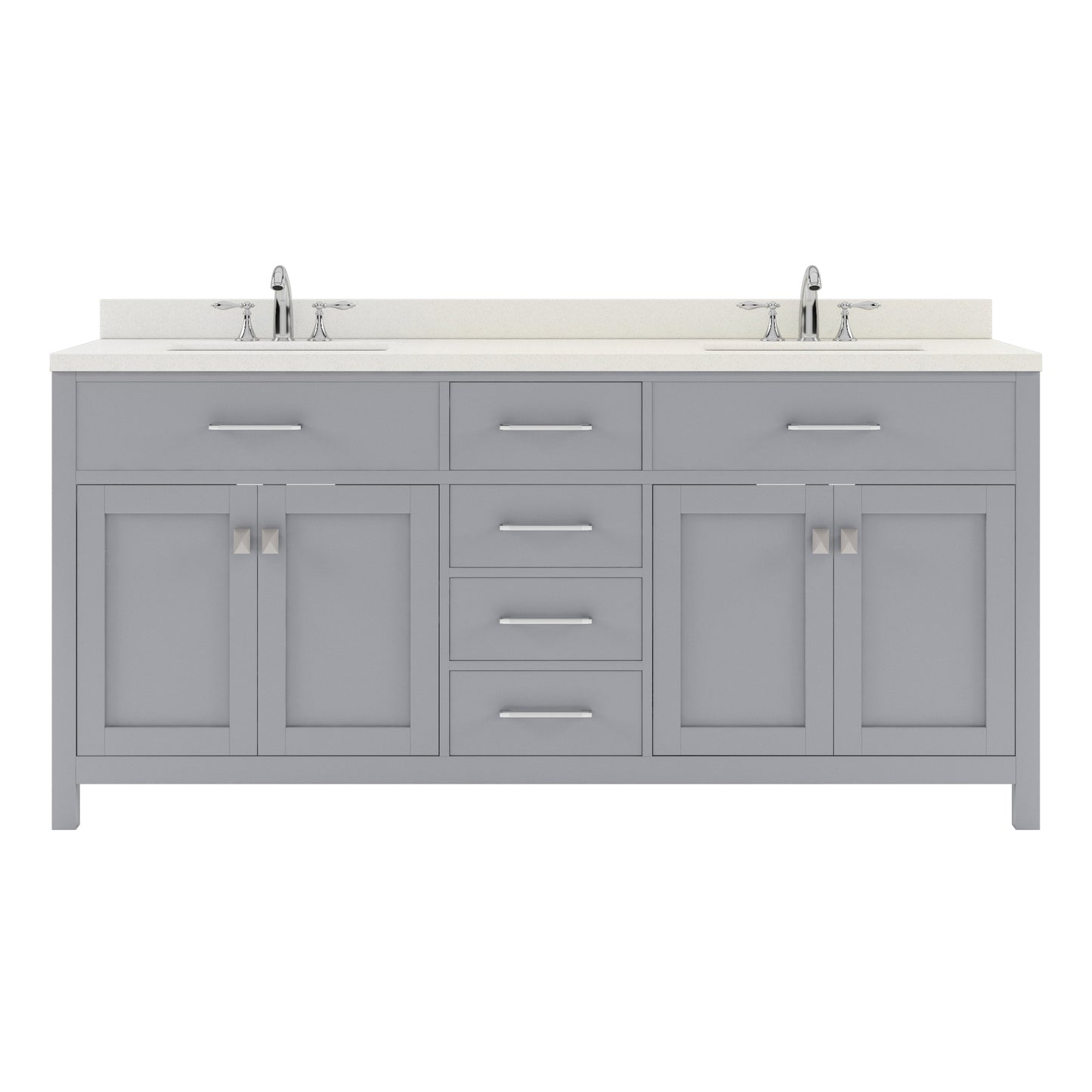 MD-2072-DWQSQ-GR Gray Caroline 72" Double Bath Vanity Set with Dazzle White Quartz Top & Rectangular Centered Basin