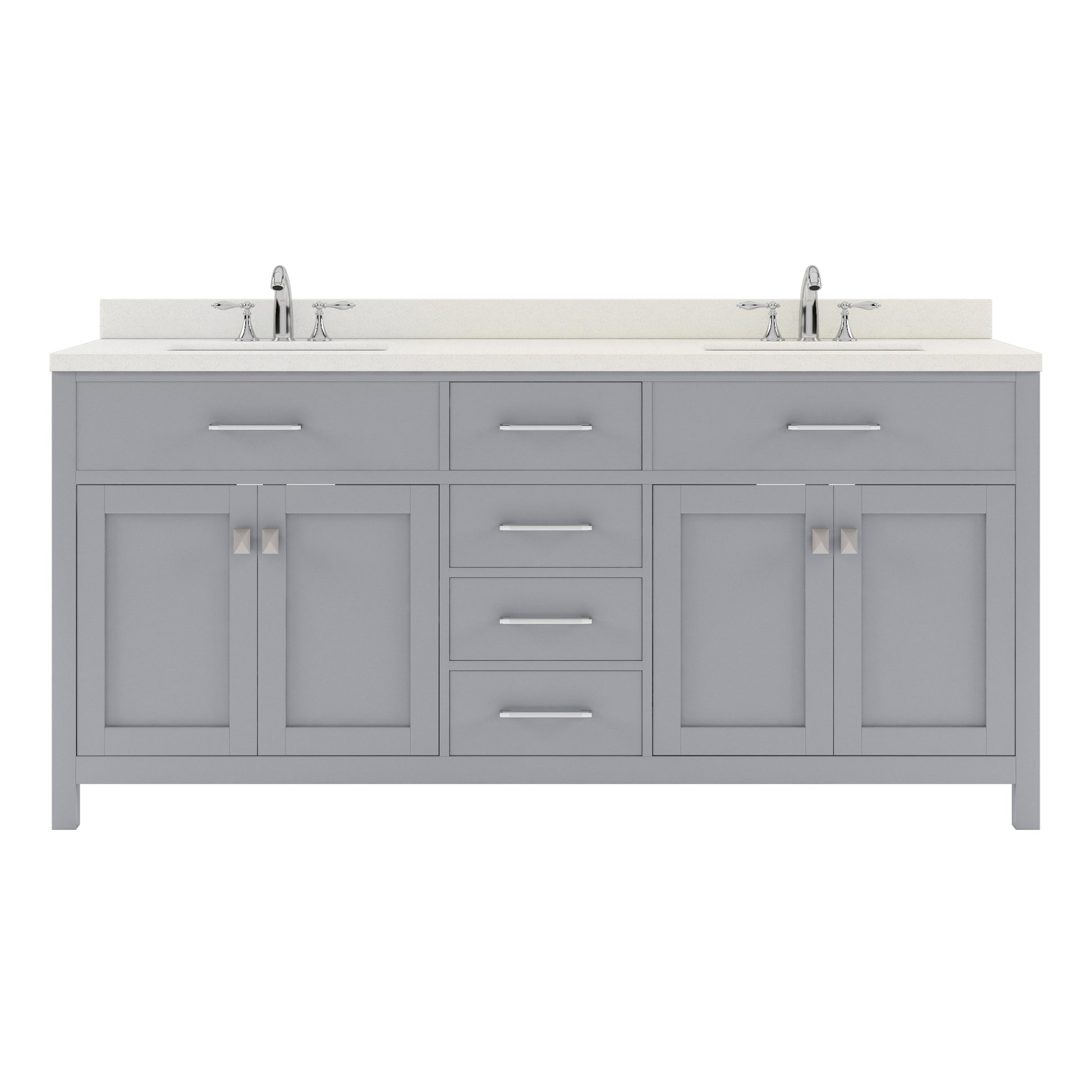 MD-2072-DWQSQ-GR Gray Caroline 72" Double Bath Vanity Set with Dazzle White Quartz Top & Rectangular Centered Basin