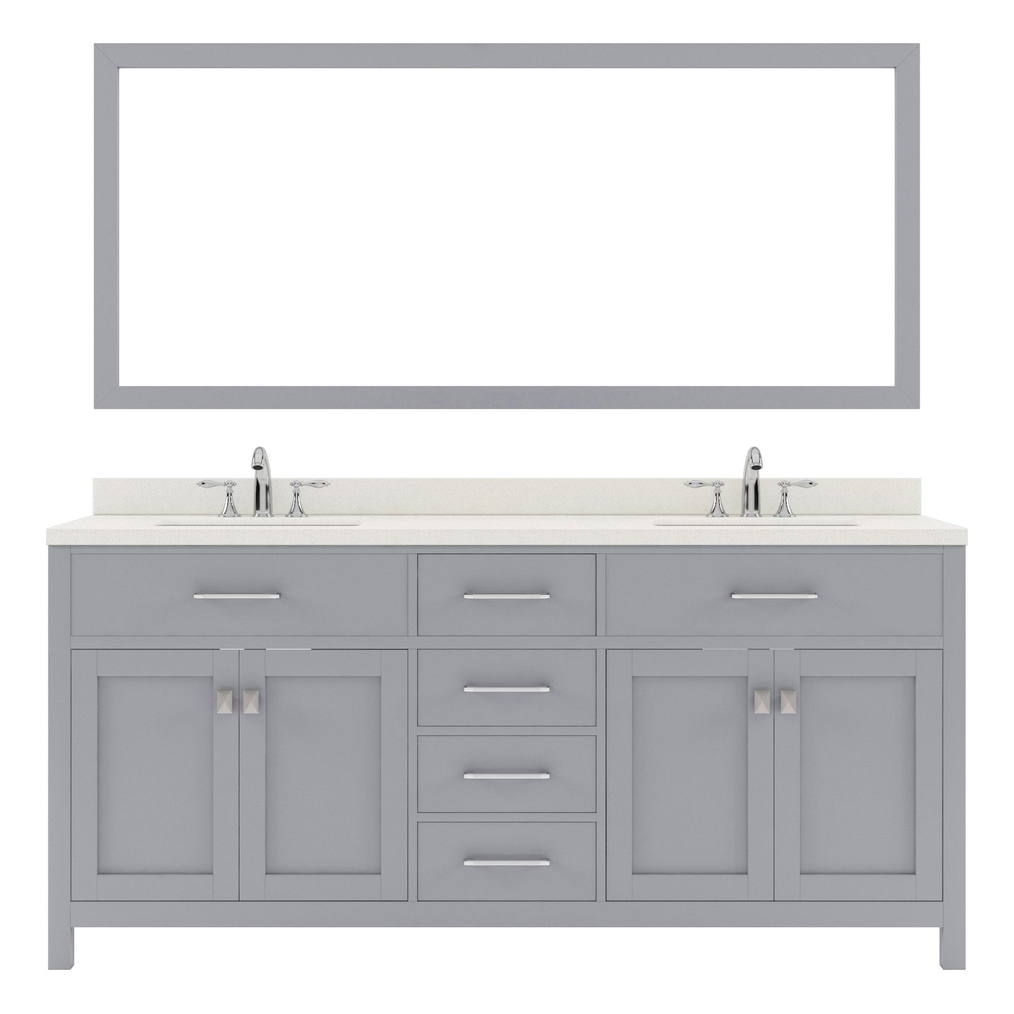 MD-2072-DWQSQ-GR Gray Caroline 72" Double Bath Vanity Set with Dazzle White Quartz Top & Rectangular Centered Basin, Mirror