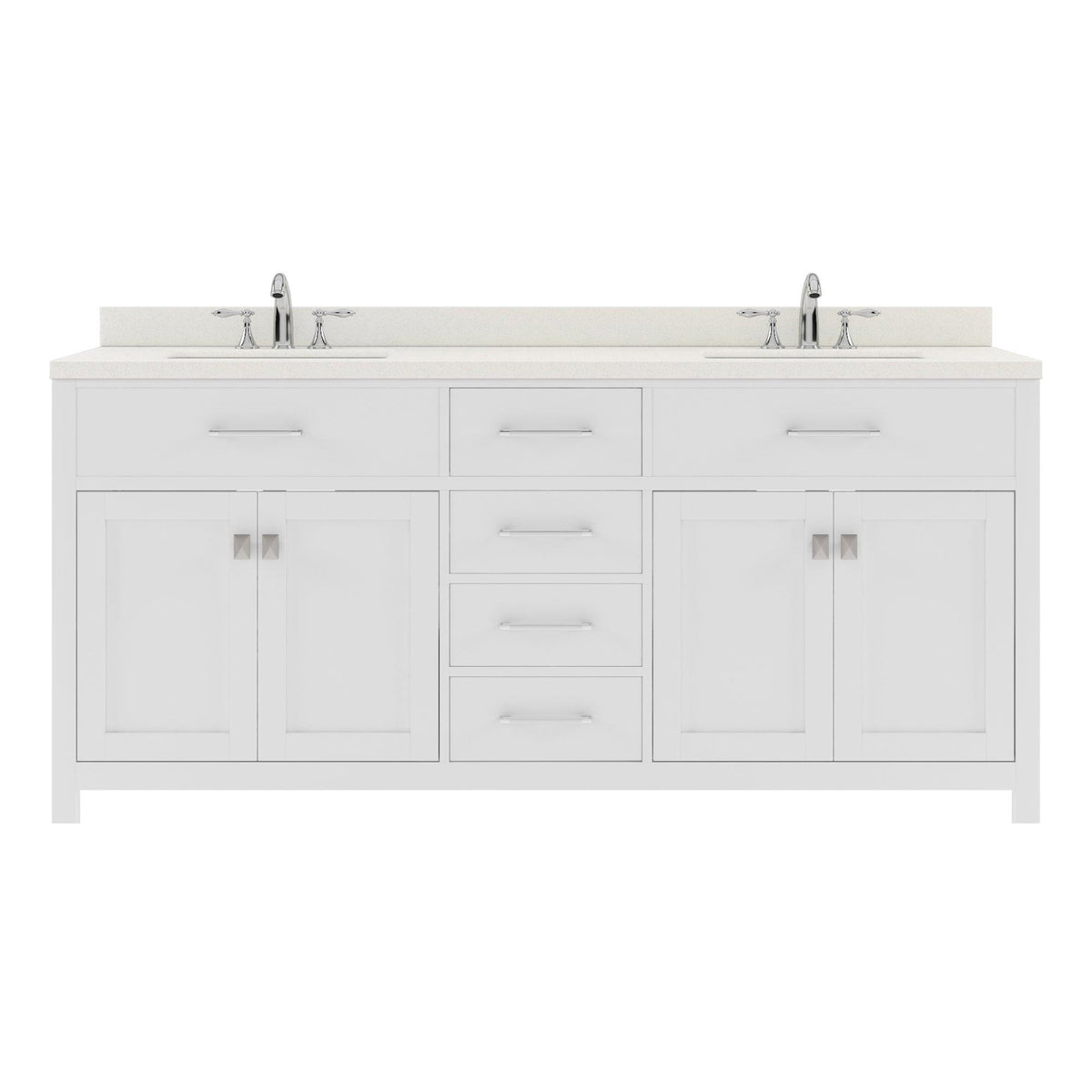 MD-2072-DWQSQ-WH White Caroline 72" Double Bath Vanity Set with Dazzle White Quartz Top & Rectangular Centered Basin