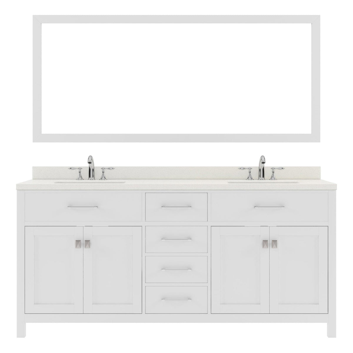 MD-2072-DWQSQ-WH White Caroline 72" Double Bath Vanity Set with Dazzle White Quartz Top & Rectangular Centered Basin, Mirror