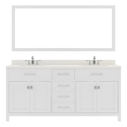 MD-2072-DWQSQ-WH White Caroline 72" Double Bath Vanity Set with Dazzle White Quartz Top & Rectangular Centered Basin, Mirror