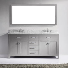 Load image into Gallery viewer, MD-2072-WMRO-CG Cashmere Gray Caroline 72&quot; Double Bath Vanity Set with Italian Carrara White Marble Top &amp; Oval Double Centered Basin, Mirror