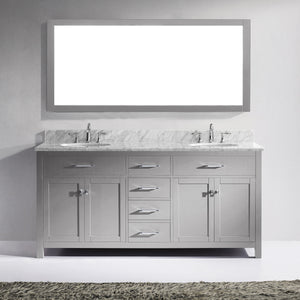 MD-2072-WMRO-CG Cashmere Gray Caroline 72" Double Bath Vanity Set with Italian Carrara White Marble Top & Oval Double Centered Basin, Mirror