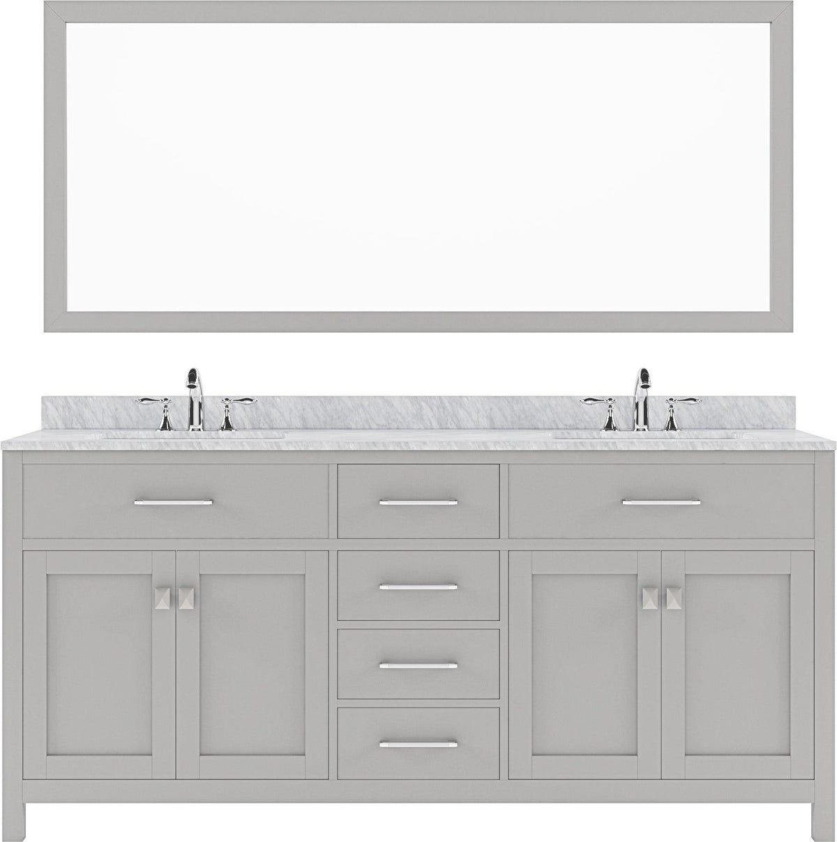 MD-2072-WMRO-CG Cashmere Gray Caroline 72" Double Bath Vanity Set with Italian Carrara White Marble Top & Oval Double Centered Basin, Mirror
