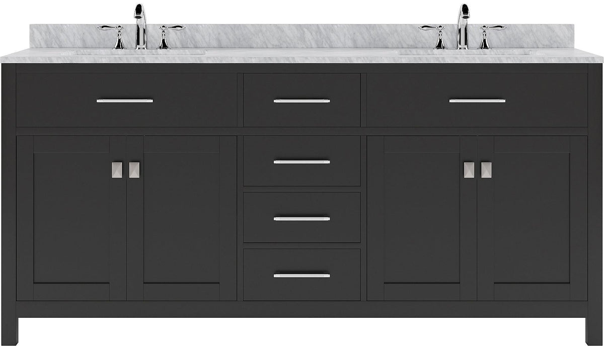 MD-2072-WMRO-ES Espresso Caroline 72" Double Bath Vanity Set with Italian Carrara White Marble Top & Oval Double Centered Basin
