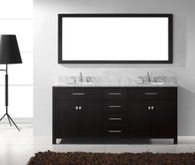 Load image into Gallery viewer, MD-2072-WMRO-ES Espresso Caroline 72&quot; Double Bath Vanity Set with Italian Carrara White Marble Top &amp; Oval Double Centered Basin, Mirror