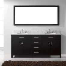 Load image into Gallery viewer, MD-2072-WMRO-ES Espresso Caroline 72&quot; Double Bath Vanity Set with Italian Carrara White Marble Top &amp; Oval Double Centered Basin, Mirror