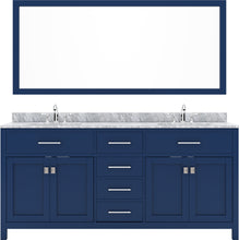 Load image into Gallery viewer, MD-2072-WMRO-FB Blue  Caroline 72&quot; Double Bath Vanity Set with Italian Carrara White Marble Top &amp; Oval Double Centered Basin, Mirror