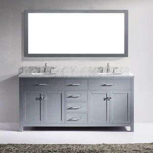 MD-2072-WMRO-GR Gray Caroline 72" Double Bath Vanity Set with Italian Carrara White Marble Top & Oval Double Centered Basin, Mirror
