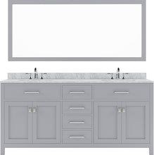 Load image into Gallery viewer, MD-2072-WMRO-GR Gray Caroline 72&quot; Double Bath Vanity Set with Italian Carrara White Marble Top &amp; Oval Double Centered Basin, Mirror