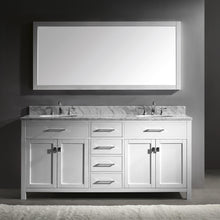 Load image into Gallery viewer, MD-2072-WMRO-WH White Caroline 72&quot; Double Bath Vanity Set with Italian Carrara White Marble Top &amp; Oval Double Centered Basin, Mirror