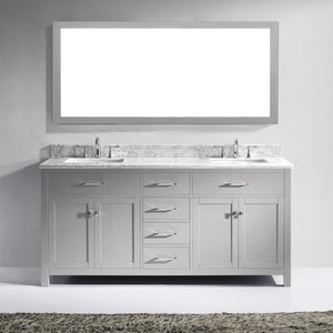 MD-2072-WMSQ-CG Cashmere Gray Caroline 72" Double Bath Vanity Set with Italian Carrara White Marble Top & Rectangular Double Centered Basin, Mirror