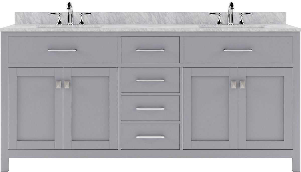 MD-2072-WMSQ-GR Gray Caroline 72" Double Bath Vanity Set with Italian Carrara White Marble Top & Rectangular Double Centered Basin