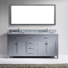 Load image into Gallery viewer, MD-2072-WMSQ-GR Gray Caroline 72&quot; Double Bath Vanity Set with Italian Carrara White Marble Top &amp; Rectangular Double Centered Basin, Mirror