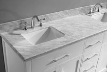Load image into Gallery viewer, MD-2072-WMSQ-WH White  Caroline 72&quot; Double Bath Vanity Set with Italian Carrara White Marble Top &amp; Rectangular Double Centered Basin, Mirror up