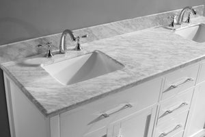 MD-2072-WMSQ-WH White  Caroline 72" Double Bath Vanity Set with Italian Carrara White Marble Top & Rectangular Double Centered Basin, Mirror up