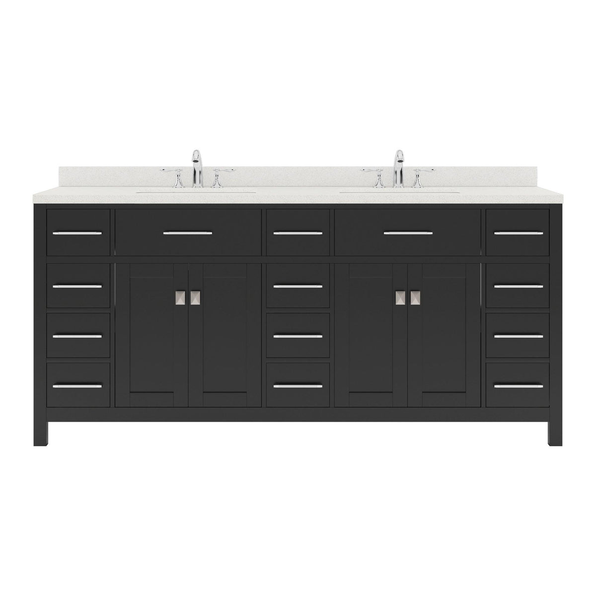 MD-2172-DWQRO-ES Espresso Caroline Parkway 72" Double Bath Vanity Set with Dazzle White Quartz Top & Oval Double Centered Basin