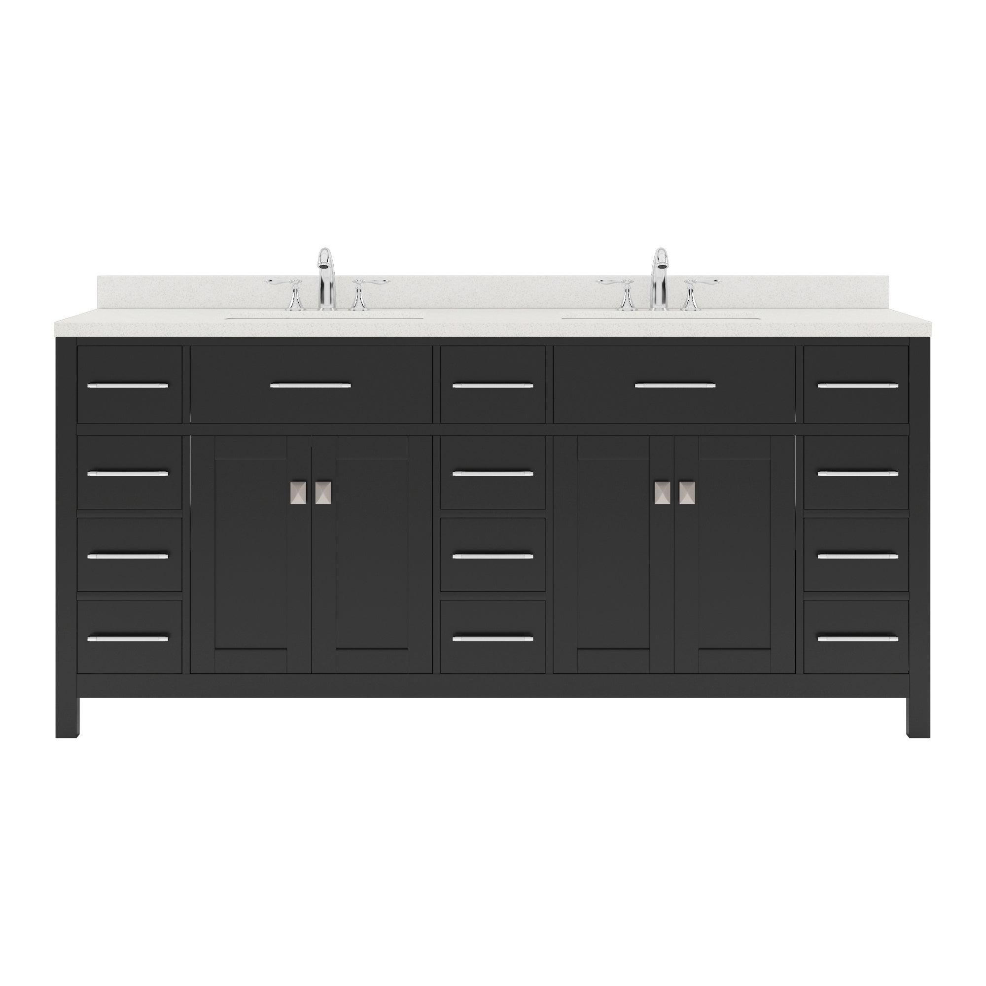 MD-2172-DWQRO-ES Espresso Caroline Parkway 72" Double Bath Vanity Set with Dazzle White Quartz Top & Oval Double Centered Basin