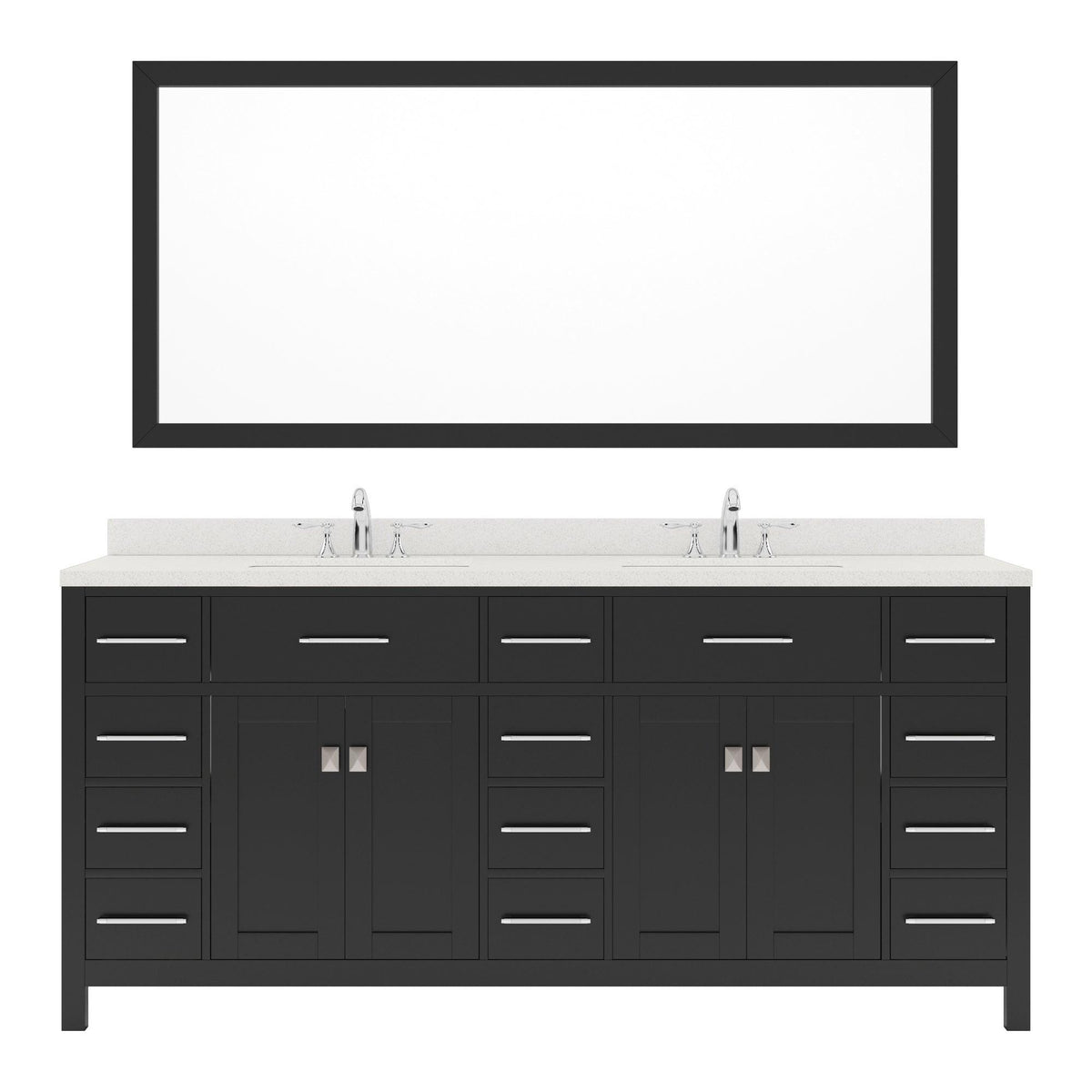 MD-2172-DWQRO-ES Espresso Caroline Parkway 72" Double Bath Vanity Set with Dazzle White Quartz Top & Oval Double Centered Basin, Mirror