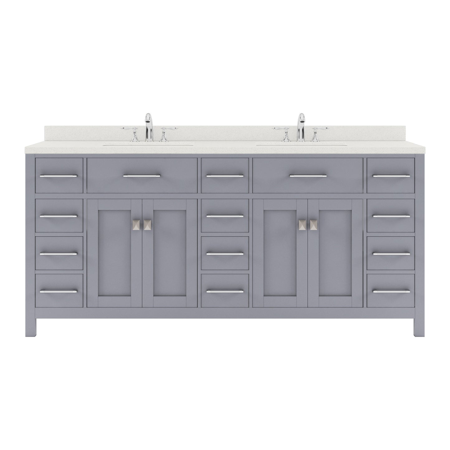 MD-2172-DWQRO-GR Gray Caroline Parkway 72" Double Bath Vanity Set with Dazzle White Quartz Top & Oval Double Centered Basin