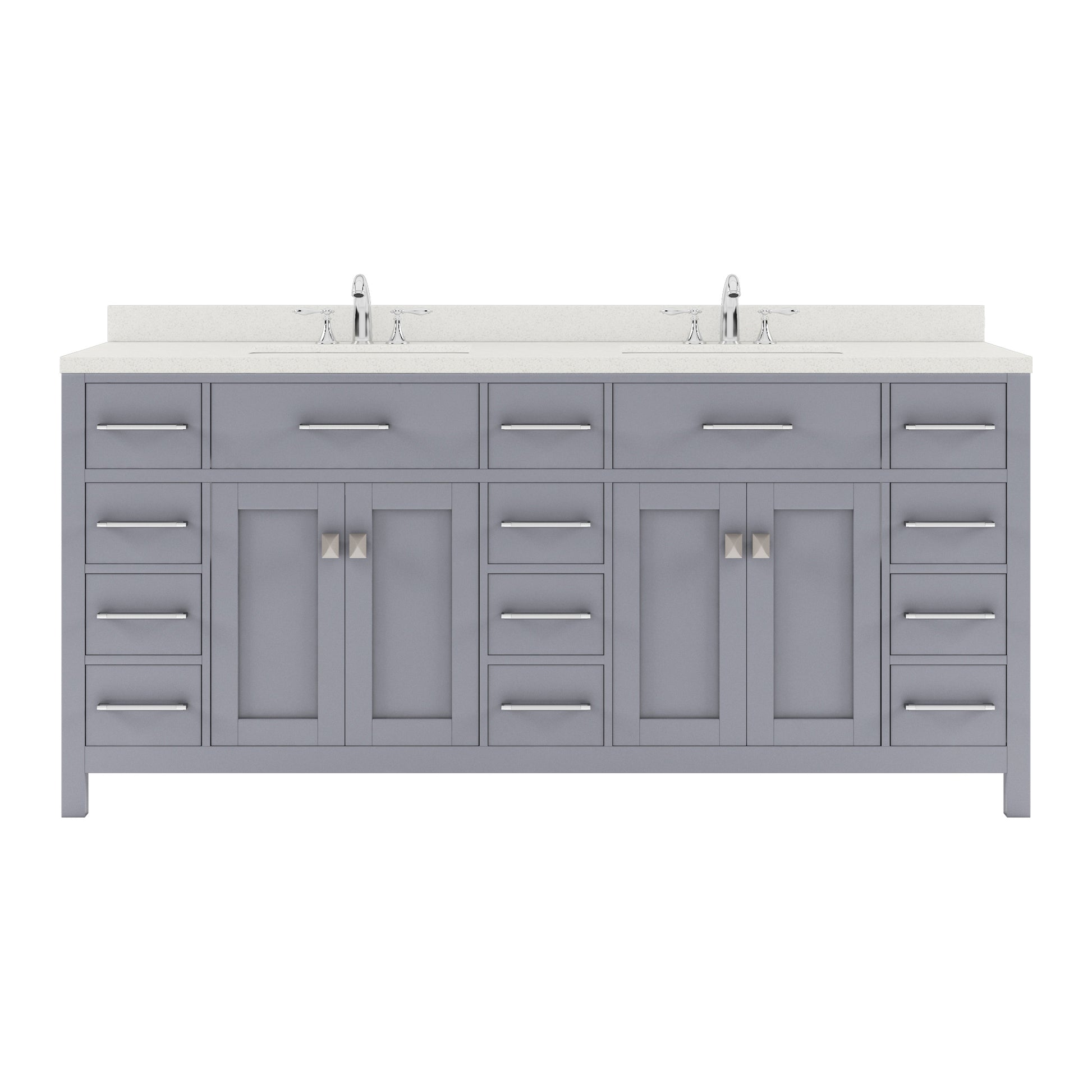 MD-2172-DWQRO-GR Gray Caroline Parkway 72" Double Bath Vanity Set with Dazzle White Quartz Top & Oval Double Centered Basin