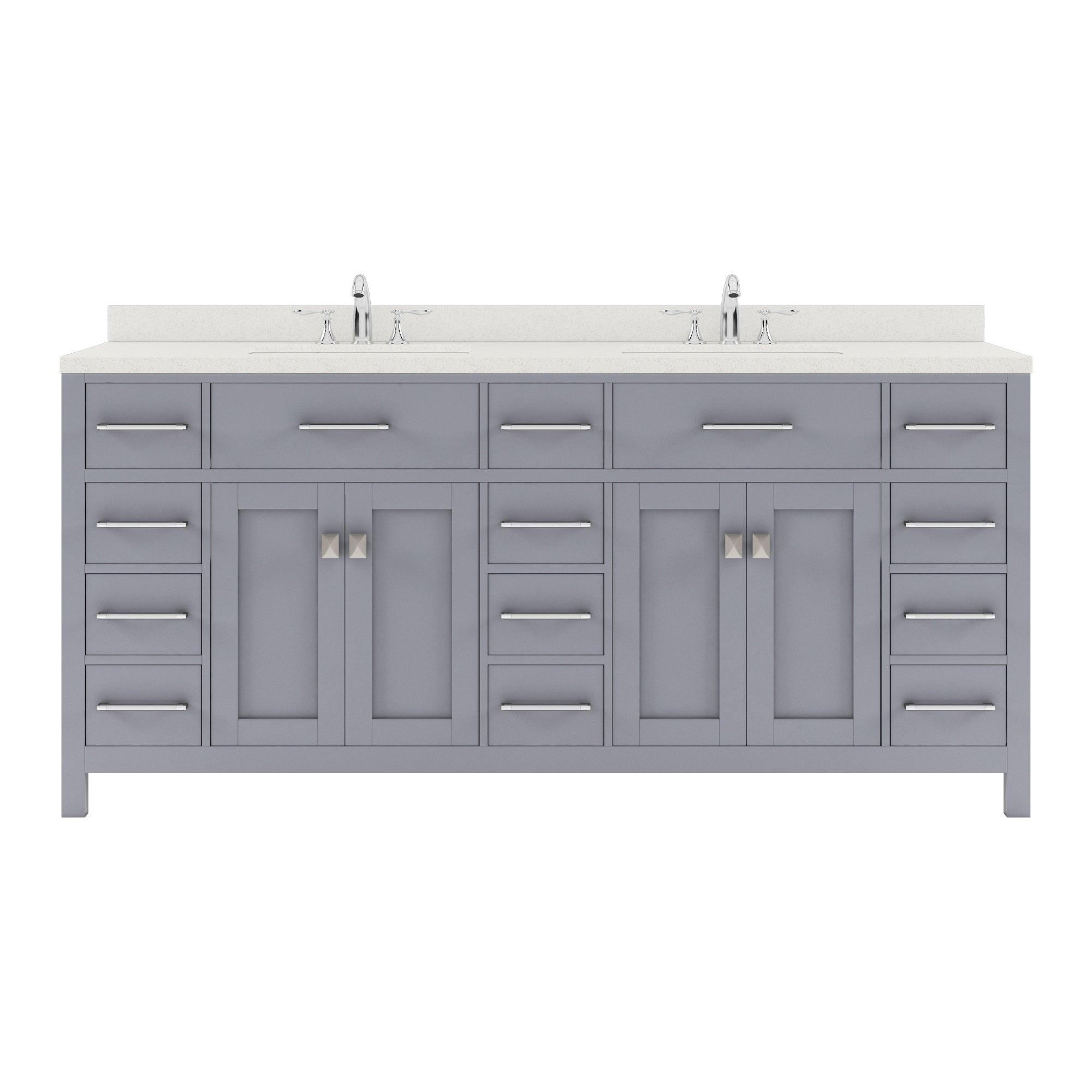 MD-2172-DWQRO-GR Gray Caroline Parkway 72" Double Bath Vanity Set with Dazzle White Quartz Top & Oval Double Centered Basin