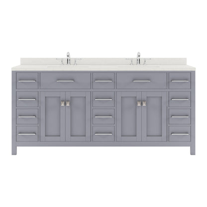 MD-2172-DWQRO-GR Gray Caroline Parkway 72" Double Bath Vanity Set with Dazzle White Quartz Top & Oval Double Centered Basin