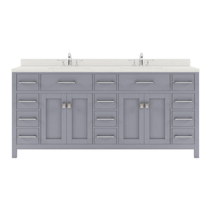 MD-2172-DWQRO-GR Gray Caroline Parkway 72" Double Bath Vanity Set with Dazzle White Quartz Top & Oval Double Centered Basin