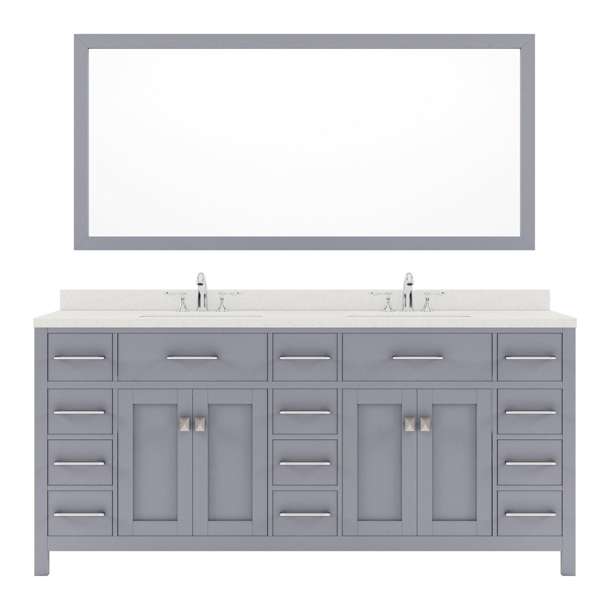 MD-2172-DWQRO-GR Gray Caroline Parkway 72" Double Bath Vanity Set with Dazzle White Quartz Top & Oval Double Centered Basin, Mirror
