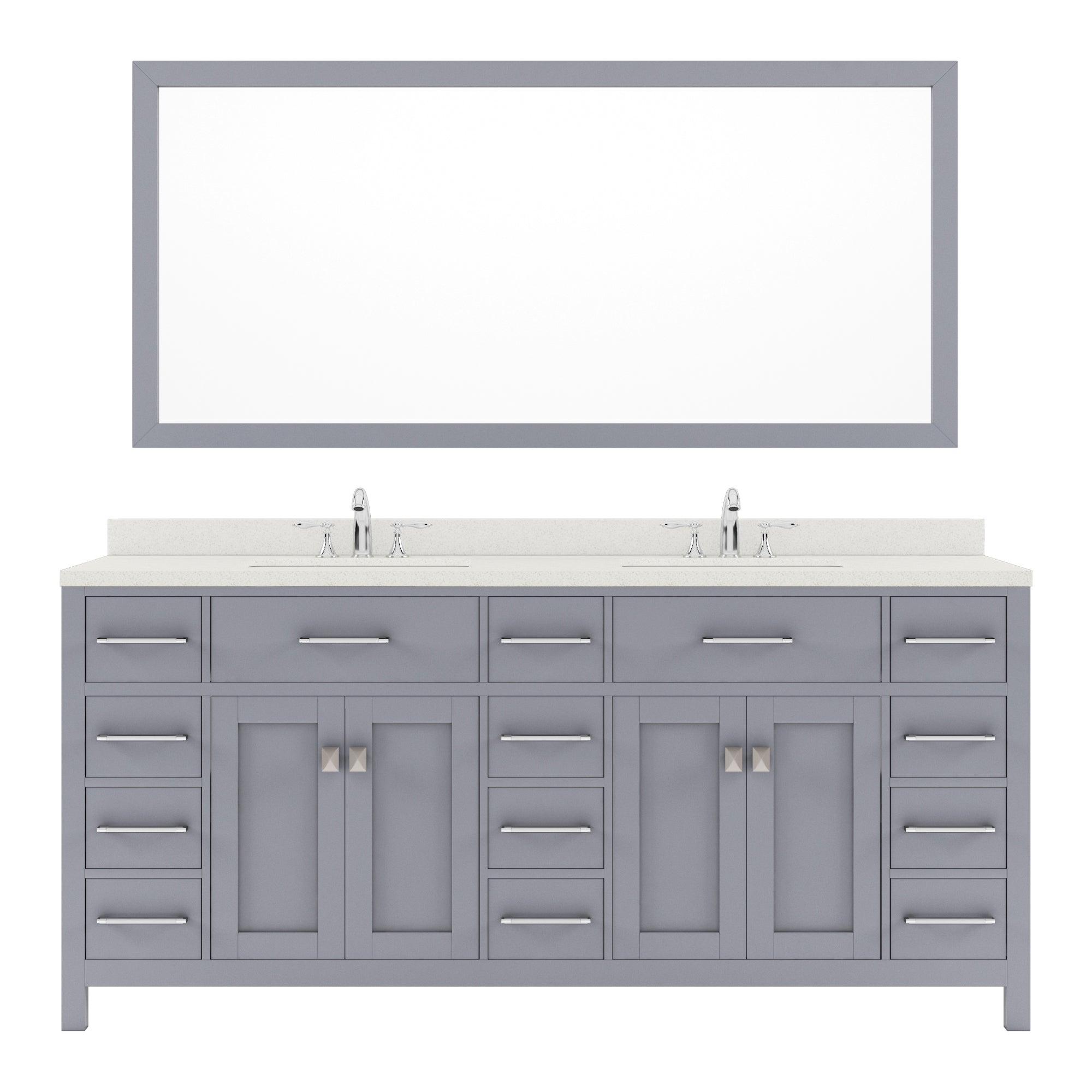 MD-2172-DWQRO-GR Gray Caroline Parkway 72" Double Bath Vanity Set with Dazzle White Quartz Top & Oval Double Centered Basin, Mirror